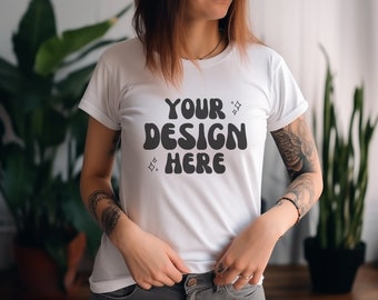 Bella Canvas 3001 Mockup | Bella Canvas White T-Shirt | Boho Inspired Mockups | Female Model T Shirt Mockup | Lifestyle Boho Cute Mock Up