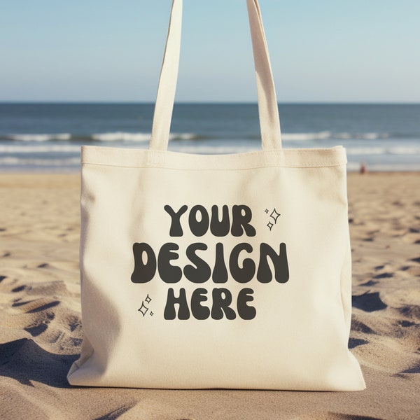 Natural Tote Bag Mockup | Canvas Tote Bag Mocks | Beach Bag Mockup | Shopping Bag Mockups | Boho Flat Lay Tote Design Mockup | Beach Theme