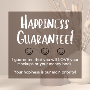 Może przedstawiać: Brązowy prostokąt z białym tekstem, kt&oacute;ry brzmi "HAPPINESS GUARANTEE!" z trzema uśmiechniętymi buźkami pod tekstem. Tekst pod uśmiechniętymi buźkami brzmi "Gwarantuję, że będziesz ZACHWYCONY swoimi makietą lub otrzymasz zwrot pieniędzy! Twoje szczęście jest naszym priorytetem!"
