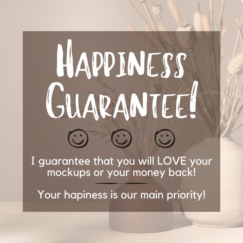 Może przedstawiać: Brązowy prostokąt z białym tekstem, kt&oacute;ry brzmi "HAPPINESS GUARANTEE!" z trzema uśmiechniętymi buźkami pod tekstem. Tekst pod uśmiechniętymi buźkami brzmi "Gwarantuję, że będziesz ZACHWYCONY swoimi makietą lub otrzymasz zwrot pieniędzy! Twoje szczęście jest naszym priorytetem!"