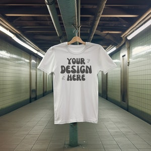 Gildan 5000 Mockup | Gildan White T-Shirt | City Street Hanger Mockups | New York City Hanging White T Shirt Mockup | Fall Mens Fashion Mock