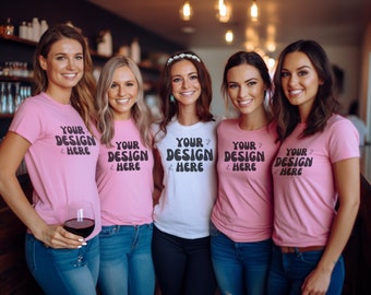 Bachelorette Party Mockup Bella Canvas 3001 | Girls Trip White Pink T-Shirt | Austin Mockups | Gildan Wedding Bach Mock Up | Printiful POD