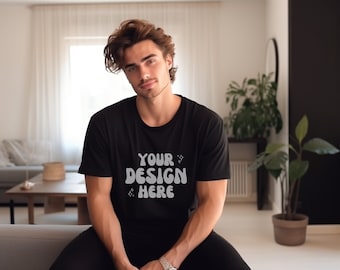 Men's Gildan 64000 Mockup | Bella Canvas Black T-Shirt | Boho Inspired Mockups | Male Model T Shirt Mockup | Lifestyle Manly Boho Mocks