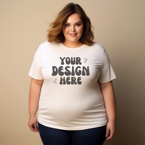 Plus Size T-Shirt Mockup | Plus Size Model Bella Canvas 3001 Sand | Diverse Mockup | Gildan Mockup | Studio Hintergrund | Print on Demand 3XL
