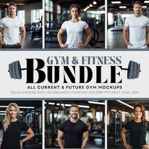Gym T-Shirt Mockup Bundle, Fitness Model Mockup, Active Lifestyle Bella Canvas Mocks, Exercise and Yoga, Gildan Mens Mockup, Print on Demand
