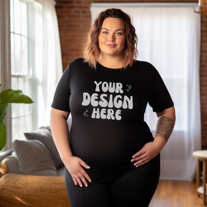 Plus Size Mockup Bella Canvas 3001 | Plus Size Model Black T-Shirt | Inclusive Mockup | Gildan Mockup | Studio Background | Printify POD 4XL
