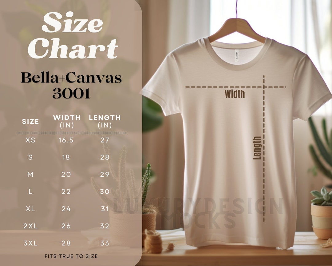 Bella Canvas 3001 Size Chart Mockup Bella Canvas Size Guide Boho T
