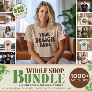Entire Shop Mockup Bundle | Whole Shop Bella Canvas 3001 T-Shirt Mockups | Gildan 18000 Sweatshirt Mockup | Print on Demand Mega Mock Bundle