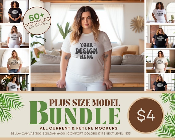 Plus Size Model Mockup Bundle, Inclusive Mockup Bundle, Bella Canvas Gildan 18000 Mockup, XL to 5XL, Diversity Mockup, Black Girl Model Mock