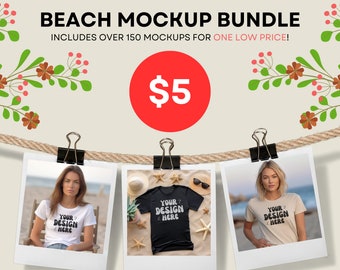 Beach Mockup Bundle, Access to All Beach Ocean Mocks, Bella Canvas Summer Bundle, Men Gildan Beach Mock, Tshirt Bundle, Tote Bag Bundle Mock