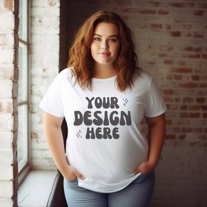 Plus Size Mockup Gildan 5000 | Plus Size Model White T-Shirt | Inclusive Mockup | Bella Canvas Mockups | Studio Background | Canva POD 2XL