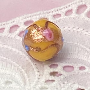 15mm Mustard Color Vintage Venetian Fiorato Glass Bead , Large Wedding Cake Bead