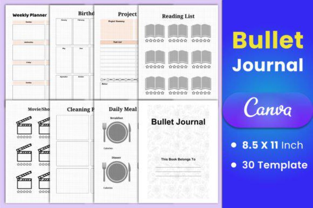 2025 Bullet Journal Bundle: 30 Printable Pages With Habit Trackers ...