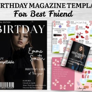 Birthday Magazine Template Canva,Best Friend Magazine Gift Idea,Personalized Birthday Magazine Cover, Bestie Gift,Custom Photo Gift,Editable