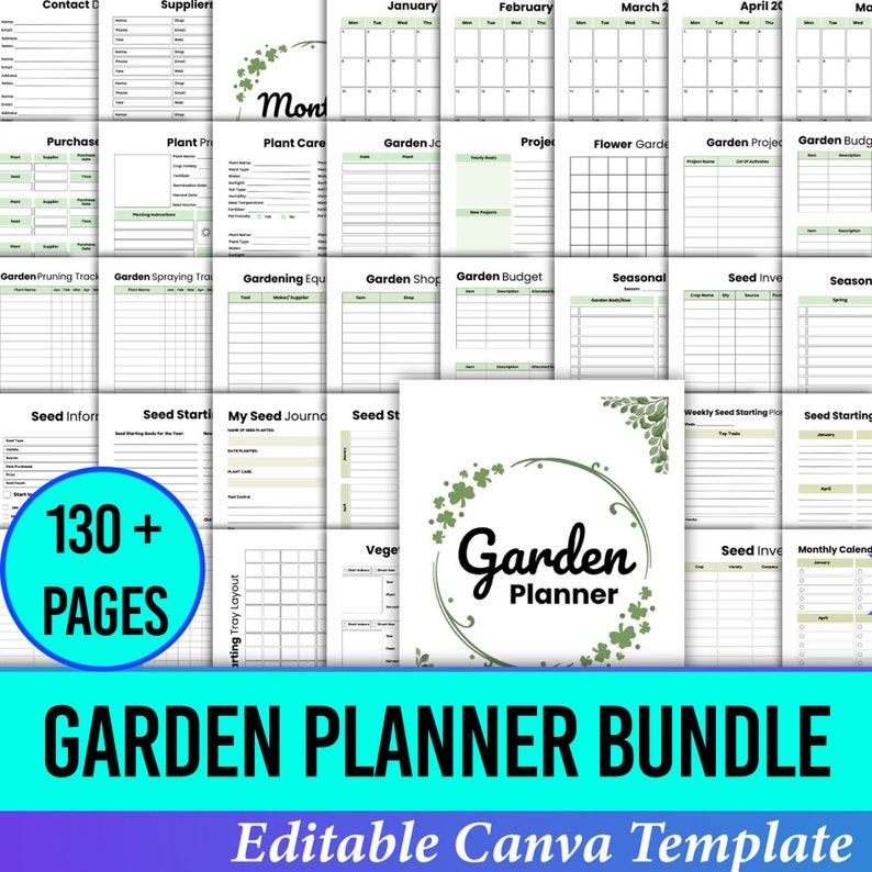 130+ Pages Garden Planner Bundle, Canva Template Planner, Garden ...