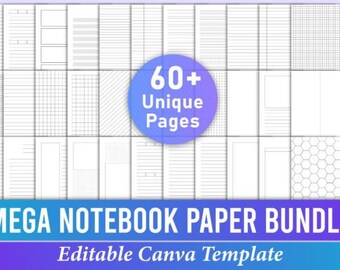 Mega Notebook Paper Bundle Pack Canva, School Work Business Productivity Pack, Notebook Paper PNG Digital Download, Printable Bundle