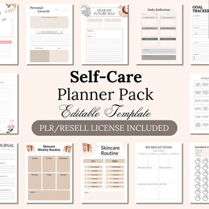 Può includere: Un pacchetto di planner per l'auto-cura stampabile con modelli modificabili. Il pacchetto include un programma, un diario, un diario di gratitudine, una routine per la cura della pelle, una riflessione quotidiana, un tracker degli obiettivi e un tracker dei risparmi. Il pacchetto di planner è progettato con uno schema di colori rosa e marrone e presenta illustrazioni floreali.