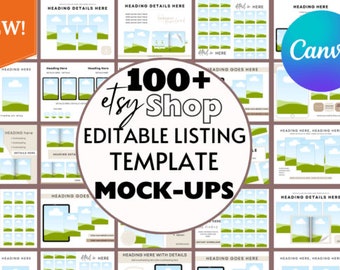 100 Etsy Listing bearbeitbare Canva-Vorlage, Canva Mockup-Vorlagen, Listing Photo und Canva Frames für Etsy-Verkäufer