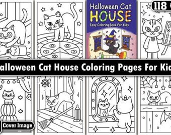 Spooky Cats Halloween Coloring Pages PDF, 100+ Printable Instant Digital Download Cute, Cozy & Comfy Illustrations for Adults and Teens