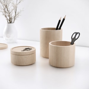 Stack Organizer Set Minimalist desk organizer Stackable make up organizer Solid beech wood Jewelry organizer Gift for her Office image 5