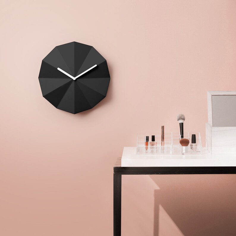 Delta Clock Black Minimalist wooden wall clock Matte black Office gift Office decor Home office Unique clock Housewarming gift image 3