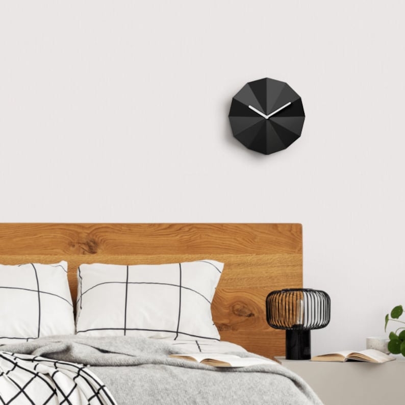 Delta Clock Black Minimalist wooden wall clock Matte black Office gift Office decor Home office Unique clock Housewarming gift image 6