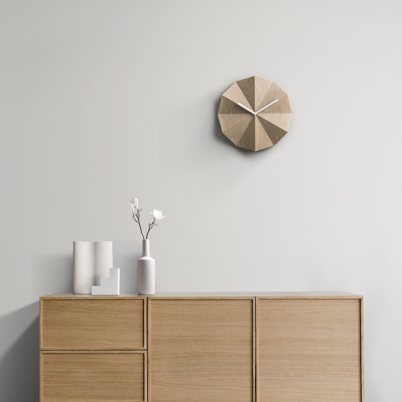 Delta Clock Oak Minimalist wooden wall clock Natural oak Unique home wall art image 7