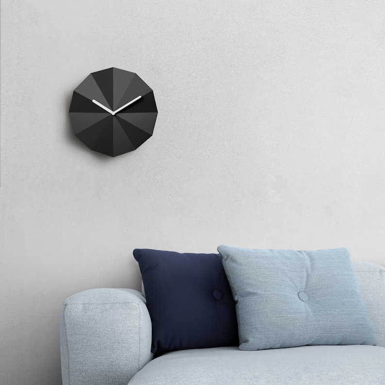 Delta Clock Black Minimalist wooden wall clock Matte black Office gift Office decor Home office Unique clock Housewarming gift image 4