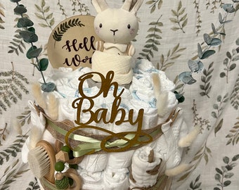 Diaper Cake Handmade - Baby Birth Newborn - Neutral