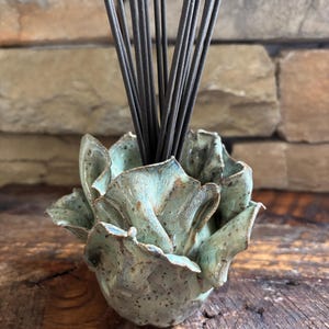 Ceramic Blossom Vessel Oil and Reed Diffuser Blue Green Glaze