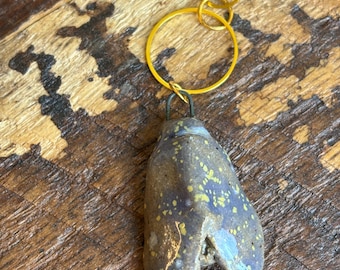 Moth Ceramic Pendant Necklace Purple and Yellow Speckled