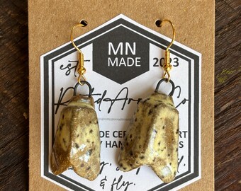 Moth Ceramic Earrings Yellow and Black Speckled