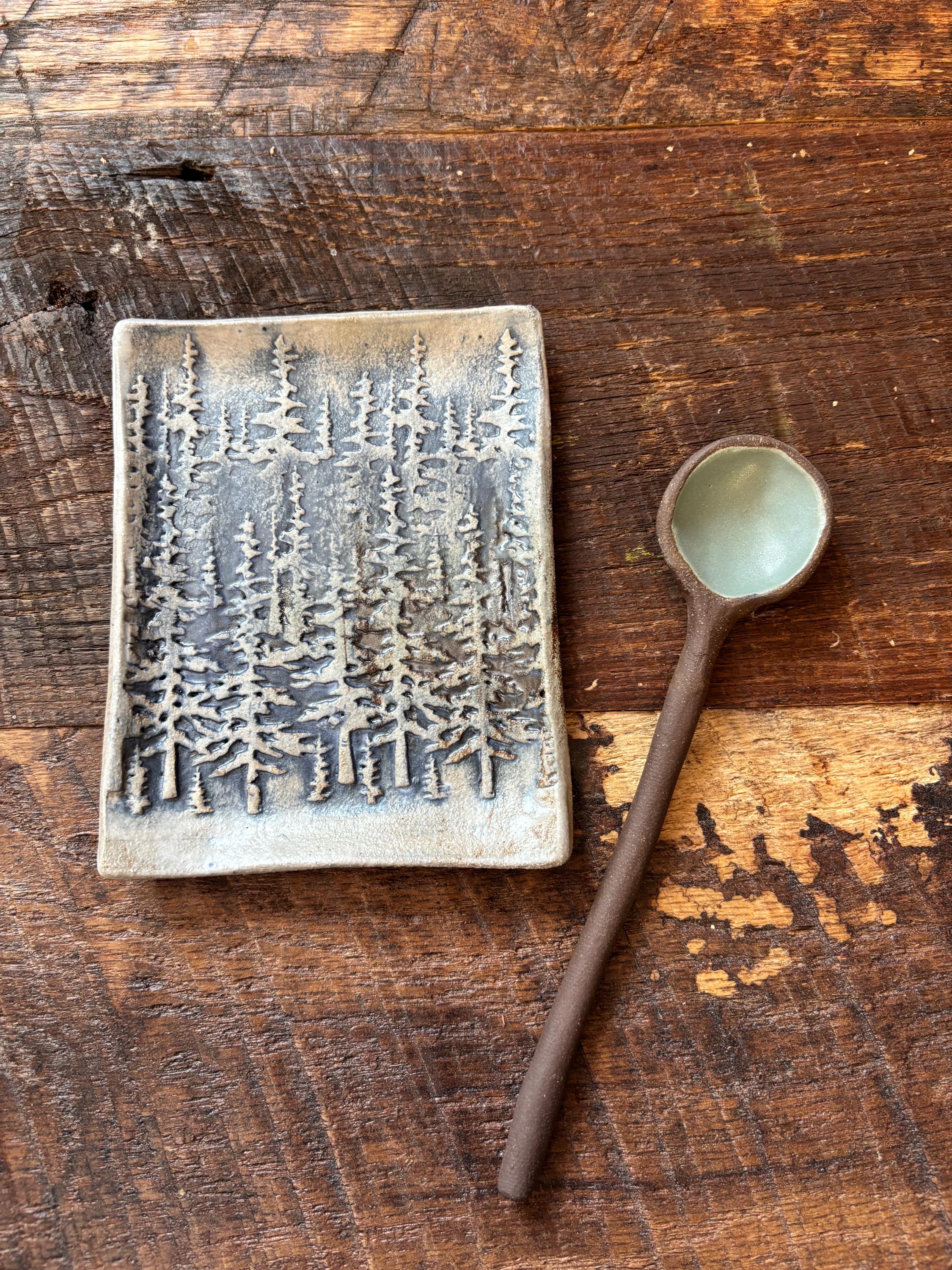Built Spoon Hand Built Ceramic Spoon Rest: Blue and Gray Misty Forest Series - Etsy