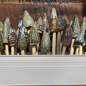 Ceramic Mushroom Stakes Set of 5 Garden Art
