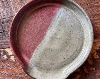 Circular Ceramic Spoon Rest in Plum and Turquoise /Spoon Holder