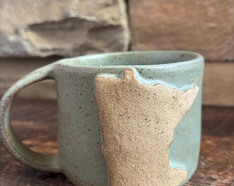 Handmade Ceramic Minnesota Mug Rustic Green and Blue Glaze