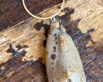 Moth Ceramic Pendant Necklace White and Purple Speckled