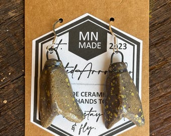 Moth Ceramic Earrings Purple and Yellow Speckled