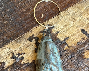 Moth Ceramic Pendant Necklace Blue and Black Speckled