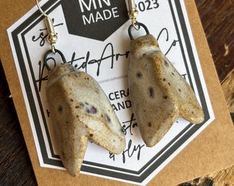Moth Ceramic Earrings White and Purple Speckled