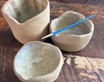 Handmade Ceramic Brush Rest Cup: Watercolor Artist Palette Set of Three