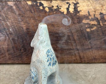 Wolf Ceramic Incense Burner Gray and Blue