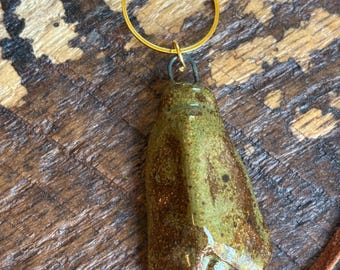Moth Ceramic Pendant Necklace Mossy Green