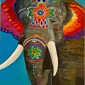 Elephant - Indian Elephant Celebration- Painted Elephant Print from original Acrylic Painting