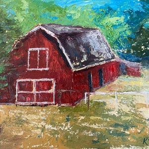 Old Red Barn - Original Oil Painting