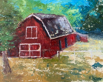 Old Red Barn - Original Oil Painting