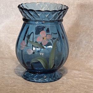 Fenton Blue Hand-painted Vase Signed by D. Gessel