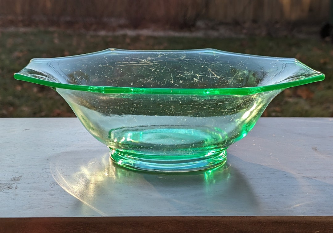 Octagonal Uranium Glass Punch Bowl Etsy