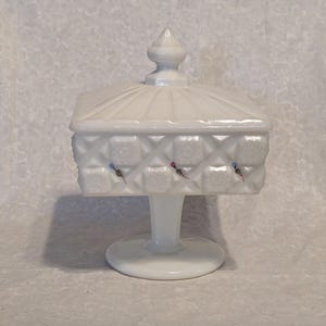Westmoreland Hand Painted Milk Glass Brides Box