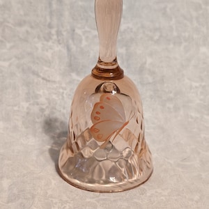Fenton Pink Optic Bell with Painted Butterfly